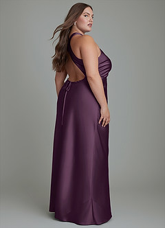 Azazie Evadne Bridesmaid Dresses Plum Sheath Pleated Stretch Satin Dress image8