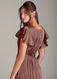 Azazie Daphne Robes de demoiselle d'honneur modestes Robe Trapèze Rayé Longueur ras du sol Satin extensible image3