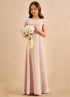Azazie Kittie Girls Formal Robe Demoiselle D'honneur Fillette Robe Trapèze en Mousseline de soie Rose Anglais image3