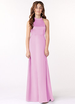 Azazie Laurel Junior Candy Pink A-Line Matte Satin Dress image1