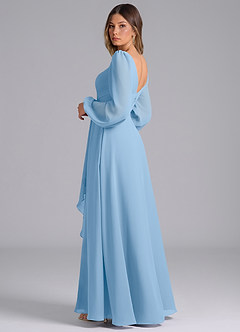 Azazie Liah Bridesmaid Dresses Powder Blue A-Line Long Sleeve Chiffon Dress image2
