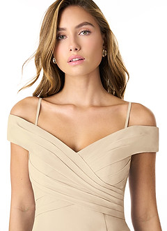 Azazie Lecia Brautjungfernkleider Wandelbar Empire Schulterfrei, plissiert Chiffon Kleid Champagner image2