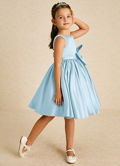 Azazie Apple Flower Girl Dresses Sky Blue A-Line Bow Matte Satin Dress image3