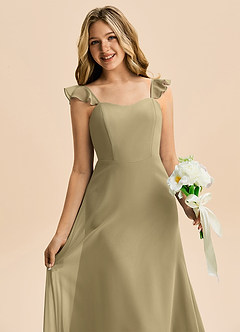 Azazie Mavie Junior Abito A-Line in Chiffon Increspato Verde Muschio image5