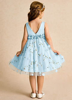 Azazie Starri Flower Girl Dresses Sky Blue Ball-Gown Beaded Matte Satin Dress image6