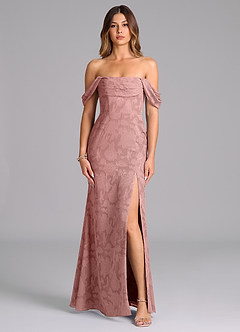 Azazie Saige Bridesmaid Dresses Dusty Rose A-Line Off the Shoulder Floral Burnout Convertible Dress image4