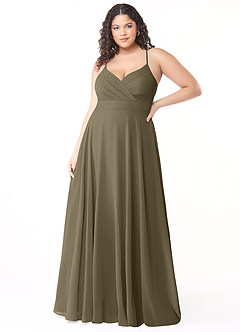 Azazie Avelina Robes de demoiselle d'honneur Robe Trapèze en Mousseline de soie Col V plissé Vert Saule image6