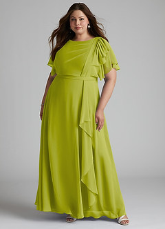 Azazie Aaliyah Bescheiden Bruidsmeisjekleding A-Lijn Bocht Gevouwen Chiffon Vloerlengte Jurk image6