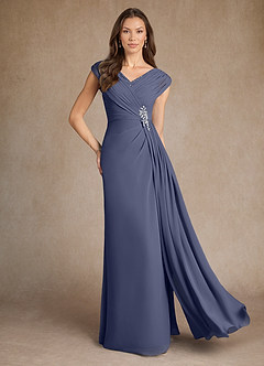 Azazie Bronson Abiti per la Madre della Sposa Abito A-Line in Chiffon Plissettato Stormy image1