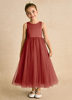 Azazie Solia vestidos de niña de las flores Vestido de Terracota de Tul de Princesa con Lazo image3