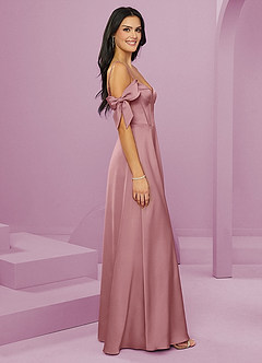 Barbie ♥ Azazie Bridesmaid Dresses Dusty Rose A-Line Off the Shoulder Stretch Satin Dress image11