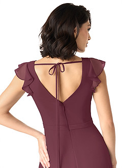 Azazie Claudine Bridesmaid Dresses Cabernet A-Line Flutter Sleeve Chiffon Dress image6