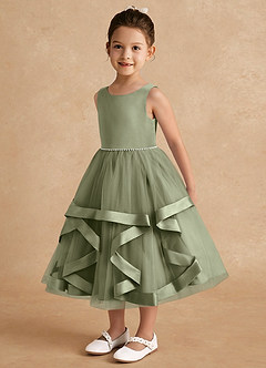 Azazie Posy Flower Girl Dresses Pistachio A-Line Beaded Tulle Dress image3