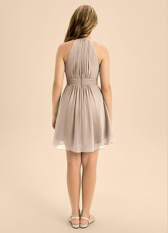 Azazie Bonnie Junior Taupe A-Line Pleated Chiffon Dress image2