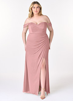 Azazie Tessa Robes de demoiselle d'honneur Robe Fourreau Convertible en Maille Schulterfreier Schatz Rose Poussiéreuse image8