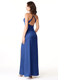 Azazie Geanna Bridesmaid Dresses Royal Blue Sheath V-Neck Pleated Stretch Satin Dress image4