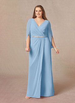 Azazie Belinda vestidos de madre de la novia Vestido de Azul Pálido de Gasa de Corte en A con Cuello en V Plisado image8
