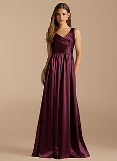 Azazie Keyla Brautjungfernkleider A-Linie Plissee Metallischer Satin Kleid Cabernetrot image1