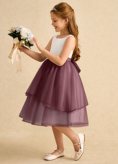 Azazie Rene vestidos de niña de las flores Vestido de Marfil Sangria de Tul de Corte En A con Lazo image5