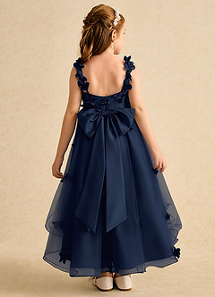 Azazie Tweety Robe Demoiselle D'honneur Fillette Robe Trapèze en Tulle Dentelle Bleu Marine Foncé image2