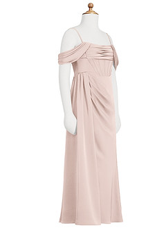 Azazie Amyra Junior Blushing Pink Sheath Off the Shoulder Stretch Satin Dress image8