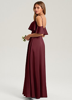 Azazie Jean Vestidos de damas de honor Vestido de Cabernet de Satén Elástico de Corte en A con Vestidos sin tirantes image4