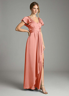 Azazie Omari Bridesmaid Dresses Coral A-Line Stretch Satin Dress image5