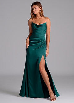 Azazie Claudelle Bridesmaid Dresses Peacock Mermaid Strapless Stretch Satin Dress image1