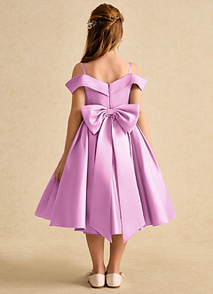 Azazie Favia Flower Girl Dresses Candy Pink A-Line Off the Shoulder Matte Satin Dress image1