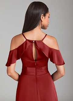 Azazie Dakota Bridesmaid Dresses Pomegranate A-Line Off the Shoulder Stretch Satin Dress image6