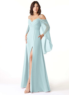 Azazie Cienna Bridesmaid Dresses Mist A-Line Off the Shoulder Chiffon Dress image4