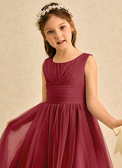 Azazie Macaron Flower Girl Dresses Pomegranate A-Line Pleated Tulle Dress image5