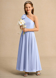 Azazie Guppy Junior Formal vestidos de niña de las flores Vestido de Hielo de Gasa de Corte En A con Hombro unilateral image6