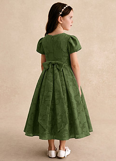 Azazie Princes Blumenmädchenkleider A-Linie Plissee Blumen-Burnout Kleid Olivgrün image2