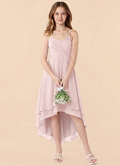 Azazie Mariam Junior Blushing Pink A-Line Pleated Chiffon Dress image4