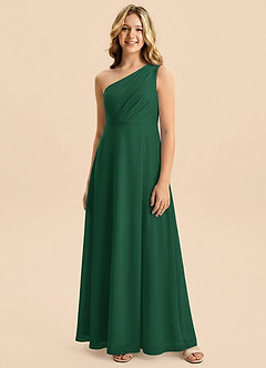 Azazie Phaedra Junior Dark Green A-Line Pleated Chiffon Dress image5