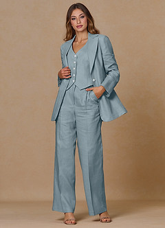 front Belicia Dusty Blue 100% Linen 3-Piece Suit