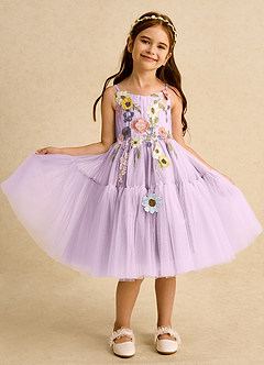 Azazie Osea Abiti da Ragazza di Fiori Abito Principessa in Tulle Plissettato Lilla Glassato image8