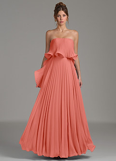 Azazie Alexia Vestidos de damas de honor Vestido Rosa Salmón de Gasa de Línea A con Drapeado image4