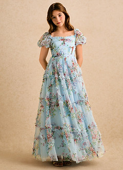 Azazie Naelli Girls Formal Sukienki dla dziewczynek sypiących kwiaty Linia A Marszczony Szyfon Długość podłogi Sukienka image5