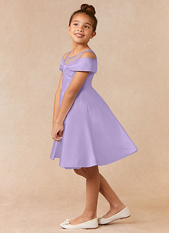 Azazie Shirin Flower Girl Dresses Lilac A-Line Off the Shoulder Matte Satin Dress image2