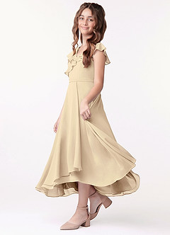 Azazie Posie Junior A-Linie Gestreift Chiffon Kleid Champagner image1