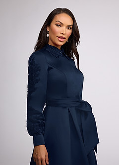 Azazie Ruth Mother of the Bride Dresses Dark Navy A-Line Lace Matte Satin Dress image3