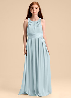 Azazie Bibiane Junior Mist A-Line Pleated Stretch Satin Dress image3