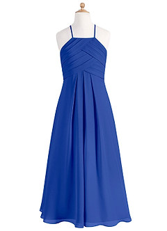 Azazie Ginger Junior Royal Blue A-Line Pleated Chiffon Dress image7