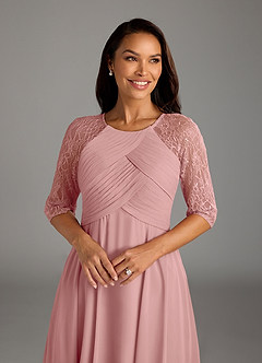 Azazie Dorothea Final Sale Dusty Rose A-Line Scoop lace Chiffon Dress image4