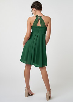 Azazie Ginny Junior Dark Green A-Line Pleated Chiffon Dress image2