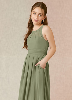 Azazie Bibiane Junior Pistachio A-Line Pleated Chiffon Dress image13