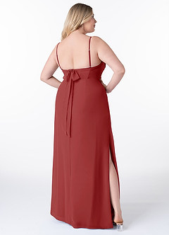 Azazie Mai Bridesmaid Dresses Rust Sheath Pleated Chiffon Dress image9