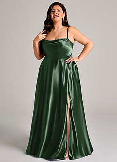 Azazie Elle Bridesmaid Dresses Eucalyptus A-Line with Pockets Metallic Satin Dress image9